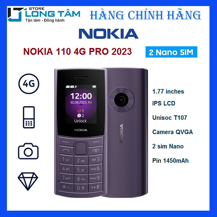 Điện thoại Nokia 110 4G Pro -Kiểu dáng bền bỉ - hiển thị rõ nét- Hàng chính hãng