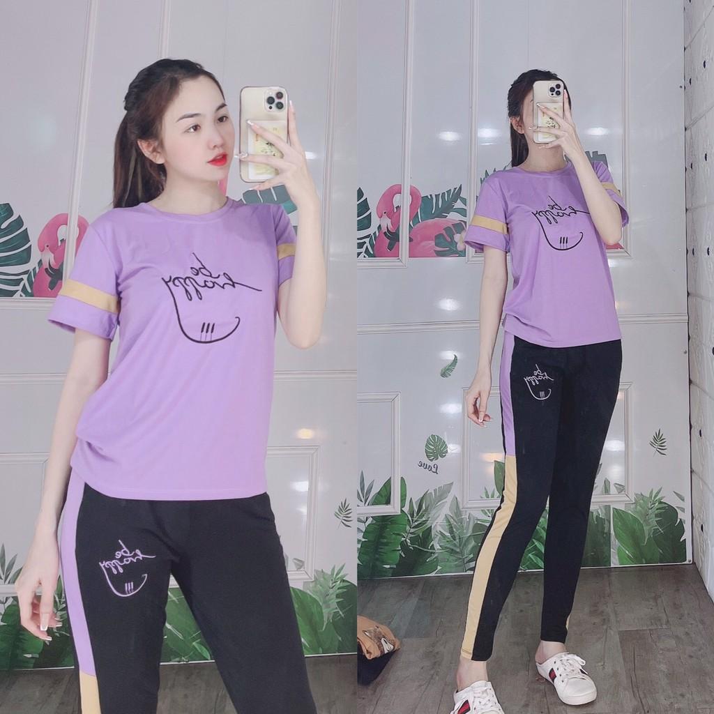 -Bộ mặc nhà thun thêu Be Happy, bộ quần dài giá tốt