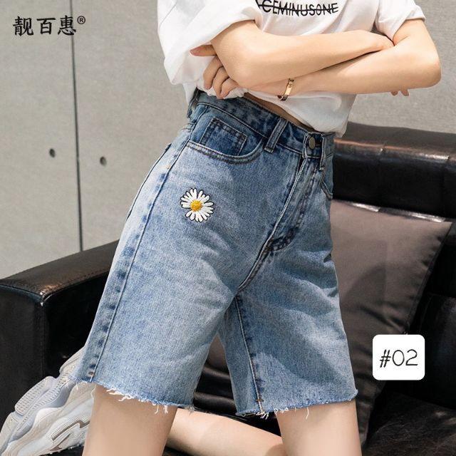 Quần ngố jean nữ thêu hoa cúc lưng cao size đại đến 80kg thời trang bigsize 2KJean MS02