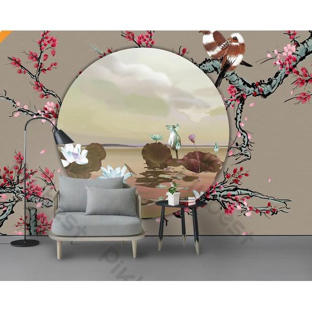 Tranh dán tường Tranh phong cảnh hoa anh đào sang trọng, tranh dán tường 3d hiện đại 742919