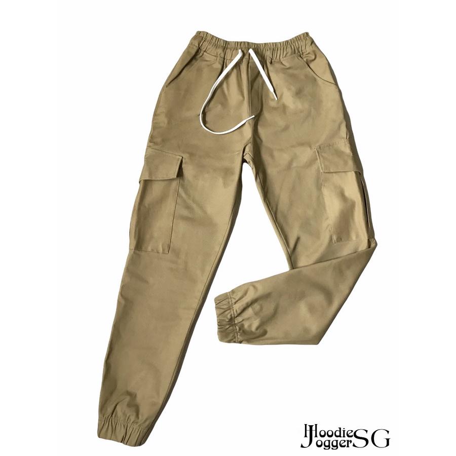 Quần jogger túi hộp nam nữ, chất kaki dày dặn, co giãn.
