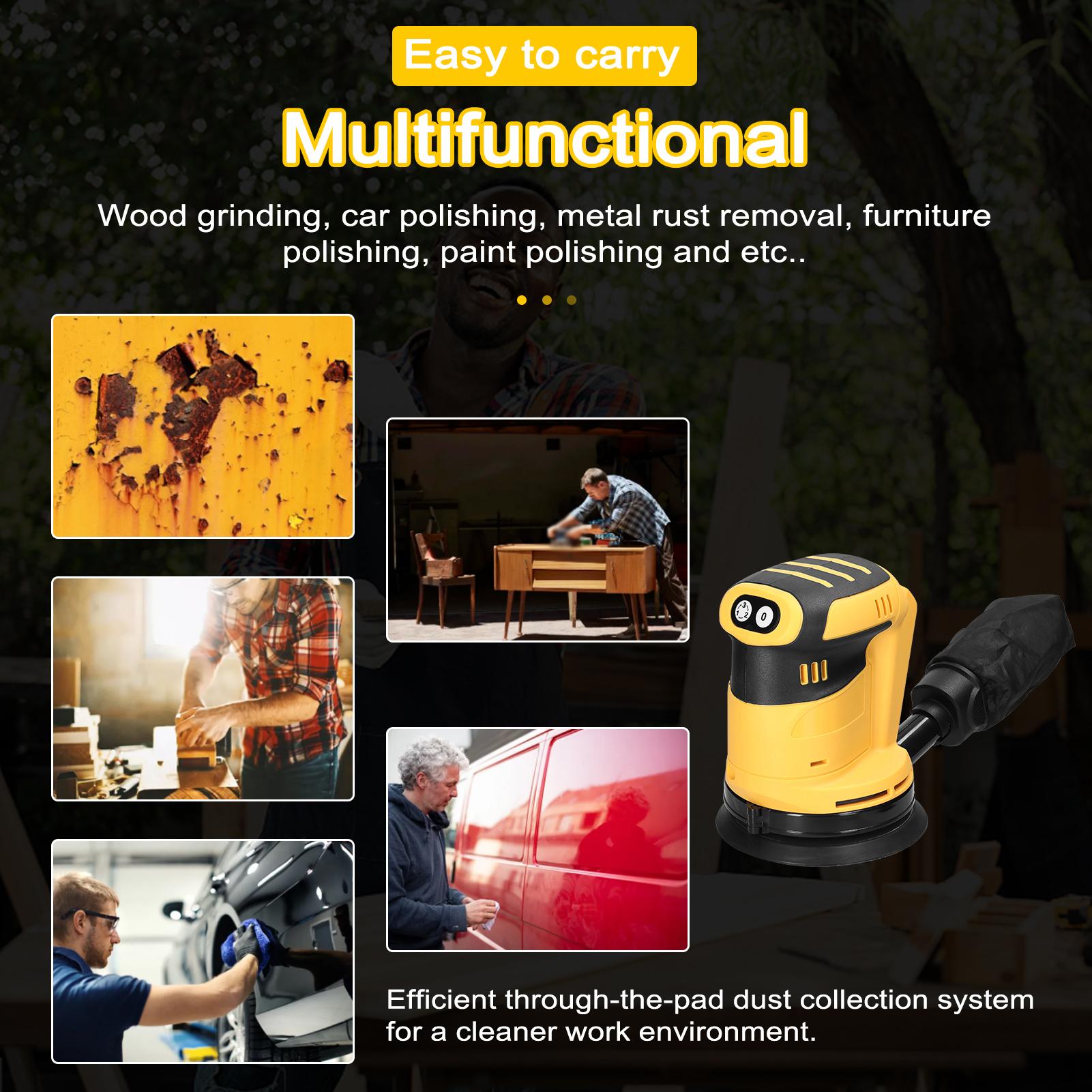 125mm Brush Motor Cordless Orbital Sander Wood Grinder Electric Car Polisher Multifunctional Wood Metal Polishing Grinding Sanding Machine 3 Speed Adjustable Orbital Sander For 20V Battery