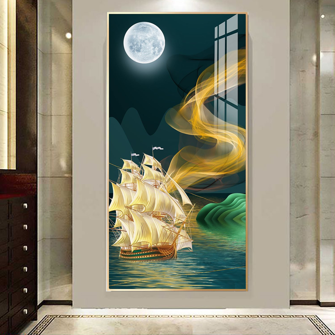Tranh Phong Cảnh Biển Treo Tường Phòng Khách - Tranh Canvas Thuyền Buồm Căng Gió