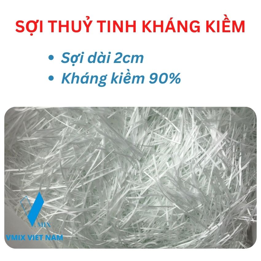 Sợi thuỷ tinh kháng kiềm, độ uốn cao, chịu lực tốt, dùng chống thấm, chống nứt, dùng trộn vữa bê tông, đúc chậu, phào chỉ, phù điêu nghệ thuật...