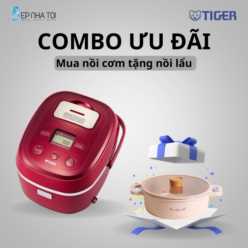 COMBO TIGER ƯU ĐÃI : Mua nồi cơm điện JBX-A18W tặng nồi lẩu Tiger Queen CWCP-24CL - Hàng chính hãng