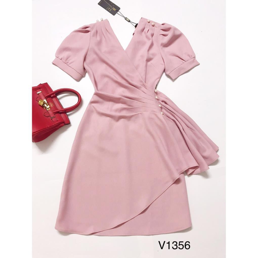 Váy suông hồng nhún eo V1356 - Đẹp Shop DVC - Kèm ảnh thật trải sàn do shop tự chụp