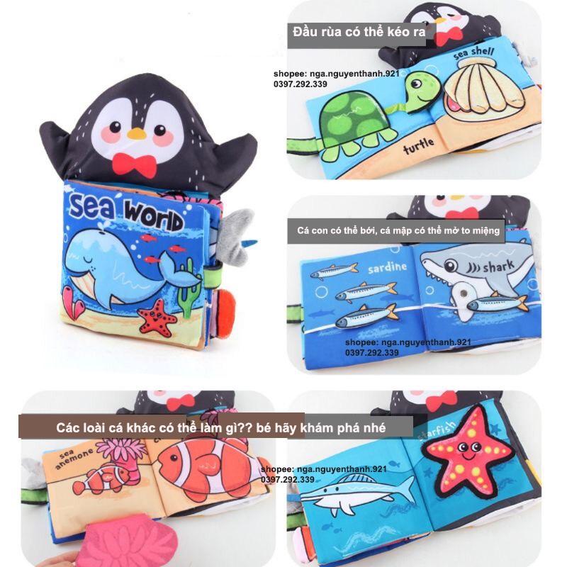 Sách vải - sách vải cho bé kèm rối tay, hình động vật 3D có âm thanh dạy học cho trẻ