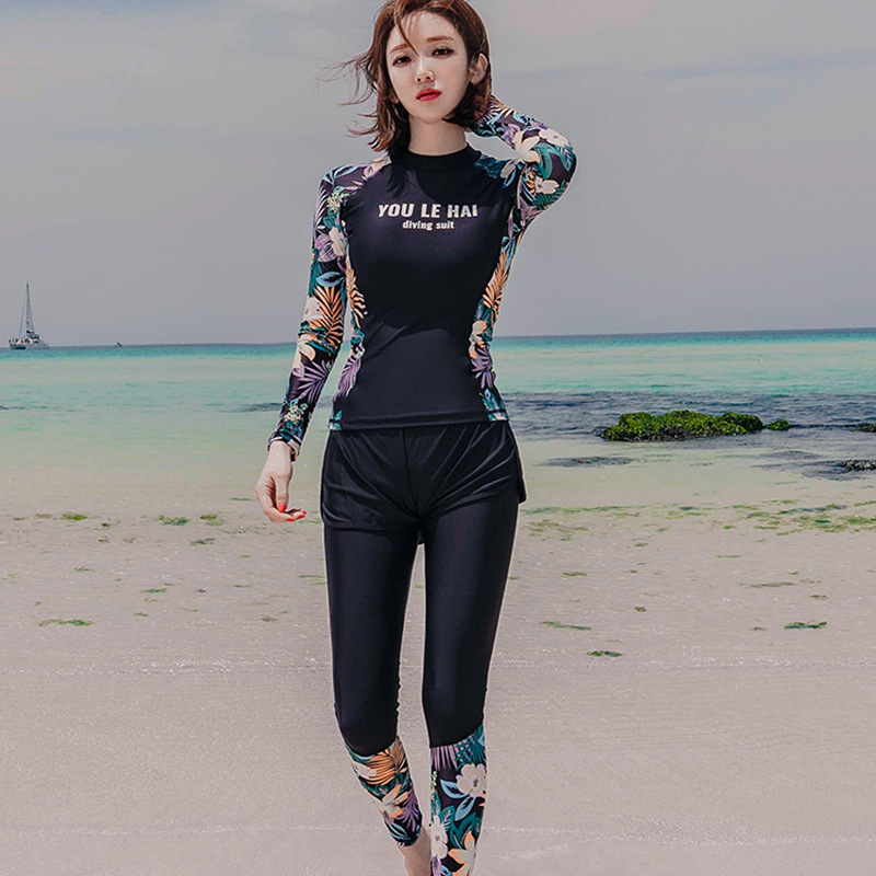 Bộ Bơi Nữ 3 Chi Tiết Chống Nắng Toàn Thân, Áo Bơi Dài Tay Quần Sooc Đùi Quần Bơi Dài, Chất Thun Bơi Lycra Cao Cấp Kt023 - 2Xl
