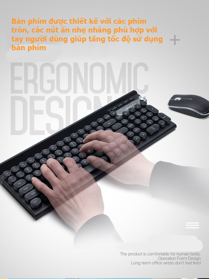 LANGTU LT500 Combo Bộ Bàn Phím Và Chuột Không Dây 2.4G Ergonomic Chơi Game Tắt Tiếng Chuột Bàn Phím Đa Phương Tiện - Hàng Chính Hãng