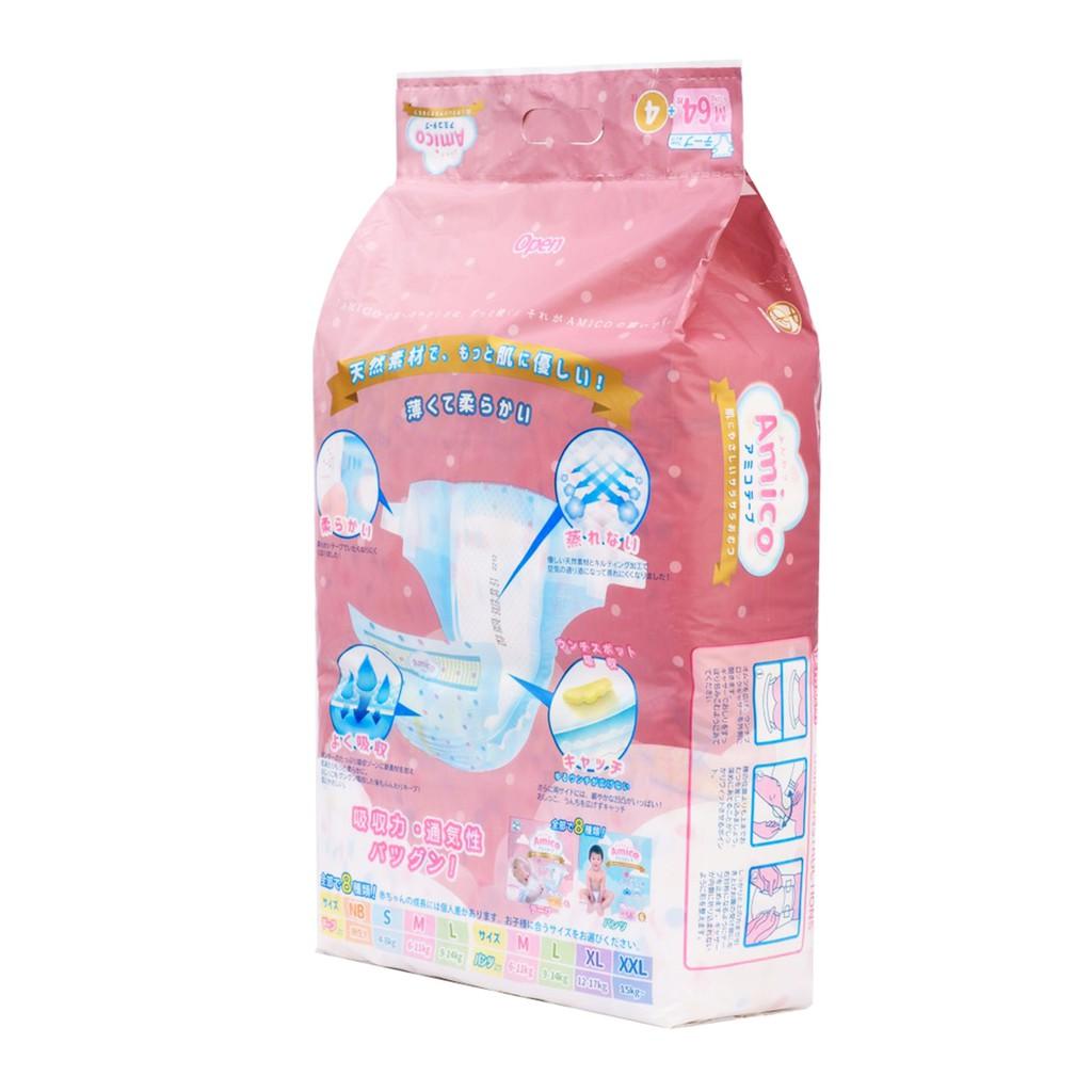 Bỉm - Tã dán Amico size M 64 + 4 miếng (Cho bé 6 - 11kg)