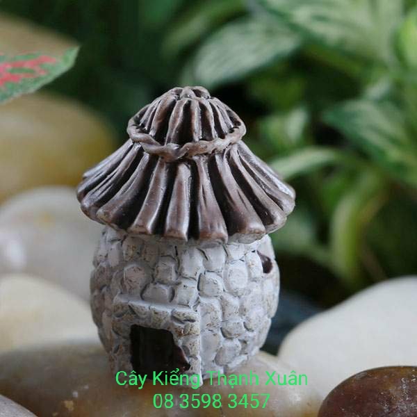 Phụ kiện trang trí chậu cây kiểng, tiểu cảnh sen đá xương rồng, Mô hình ngôi NHÀ MÁI TRANH trang trí sân vườn, hồ cá