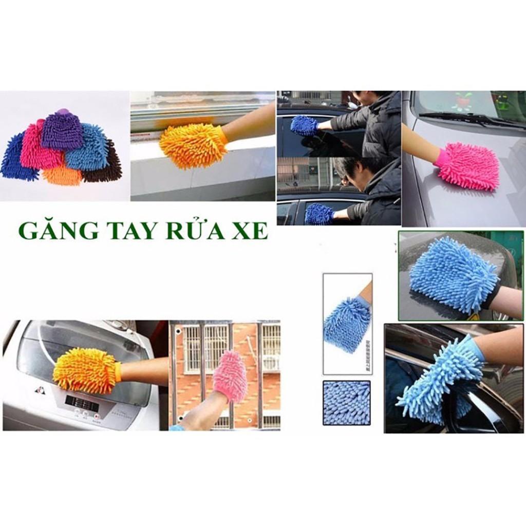 găng tay rửa xe lau chùi ô tô loại dày dặn 2 mặt bông - găng tay san hô