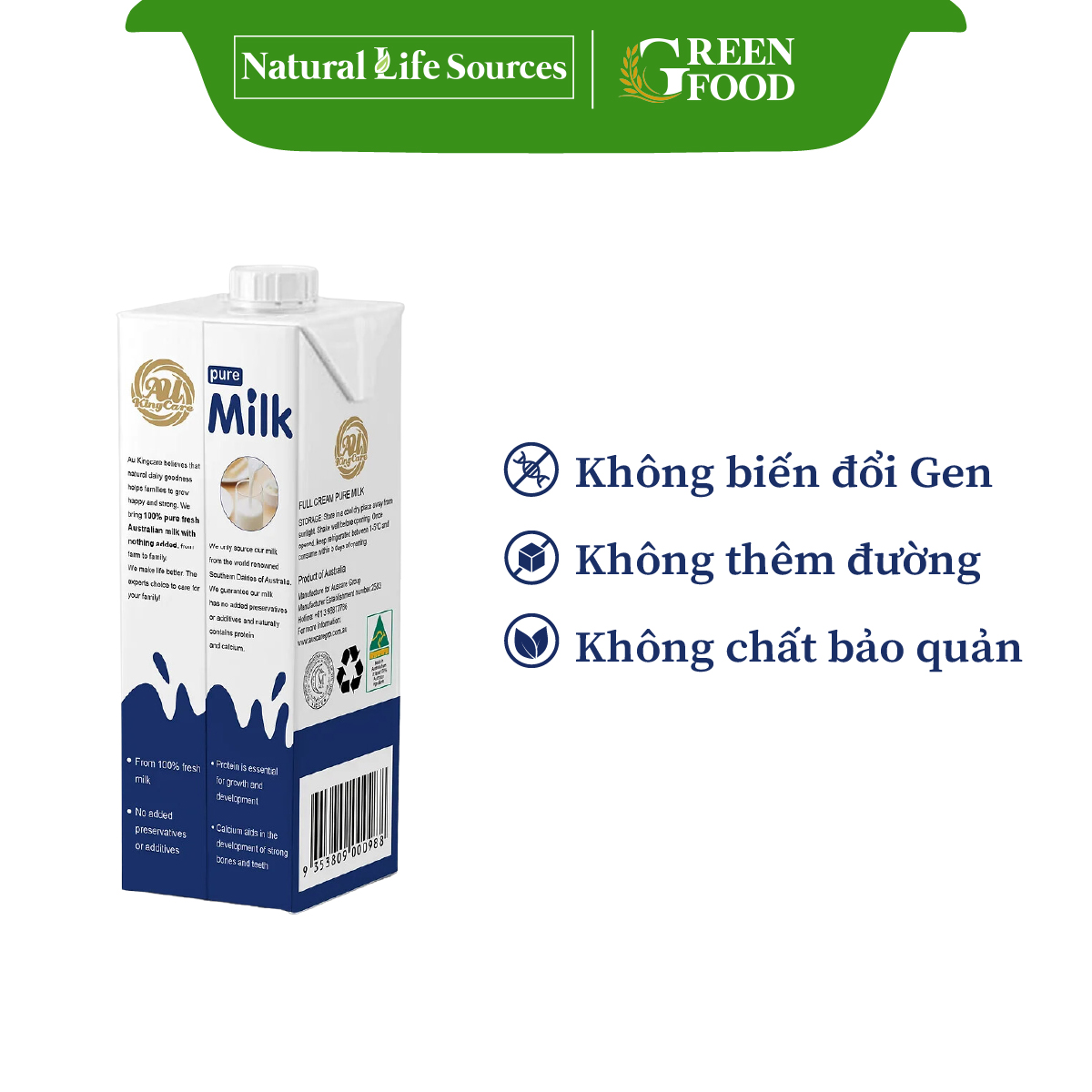 Sữa tươi tiệt trùng AU KingCare nguyên kem không đường | Hộp 1L - Nhập khẩu trực tiếp từ Úc