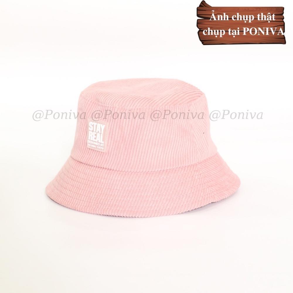 Mũ bucket ️ Nón tai bèo vành cụp thêu chữ stay real form unisex BK12 nhung tăm Ulzzang Thời trang PONIVA siêu hot