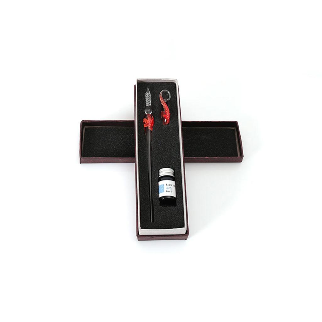 Vintage Glass WRITING PEN Elegant Crystal Glass Dip Sign Pen Great Gift Red