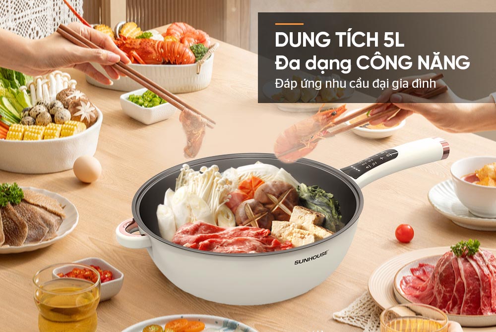 Chảo điện hấp 5L SUNHOUSE SHD4555 - Hàng chính hãng, bảo hành toàn quốc 12 tháng