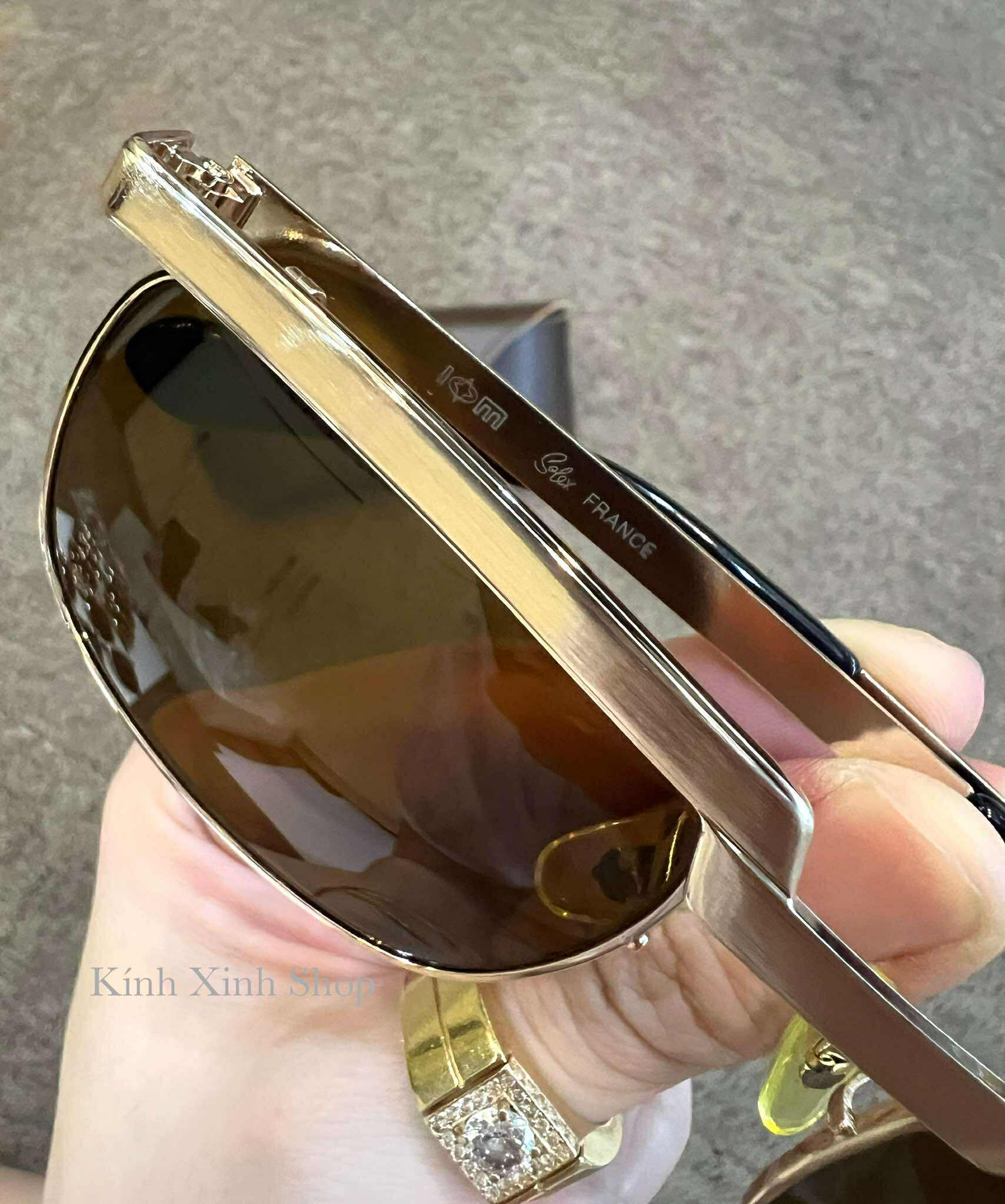 Kính râm nam Solex Mắt thủy tinh cường lực chống vỡ gọng Titanium mạ vàng 14K