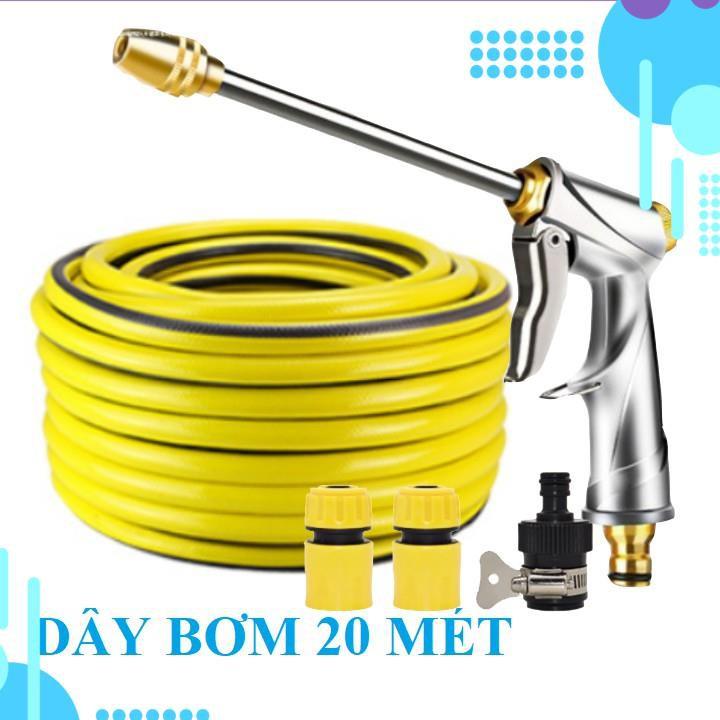 Bộ dây vòi xịt nước rửa xe, tưới cây . tăng áp 3 lần, loại 20m 206701-2P đầu đồng, cút, nối đen