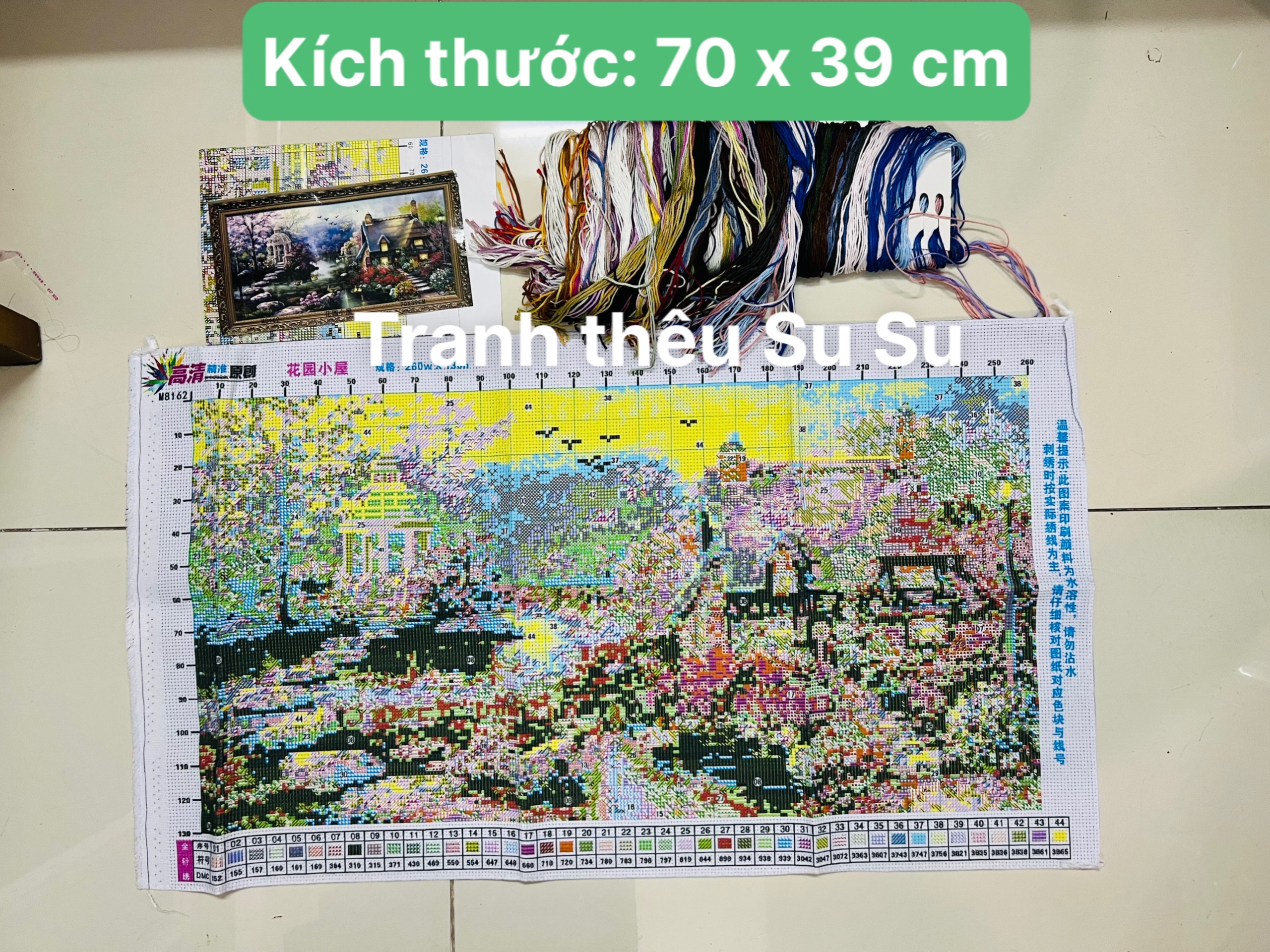 Tranh thêu chữ thập Miền quê Thanh Bình LV3031, kích thước 100 x 50 cm
