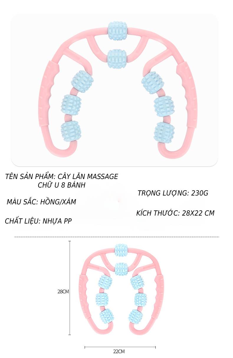 Con Lăn Massage Cơ Bắp Chữ U 8 Bánh Tiện Lợi, Dùng Tập Yoga, Tập cơ Chân, Tay , Vai Giúp Thư Giản, Thon Cơ-Giao Màu Ngẫu Nhiên