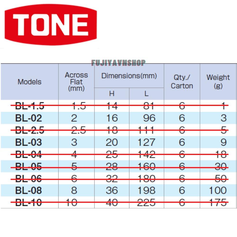 Lục giác chữ L đầu bi loại dài TONE - BL-02-03-08