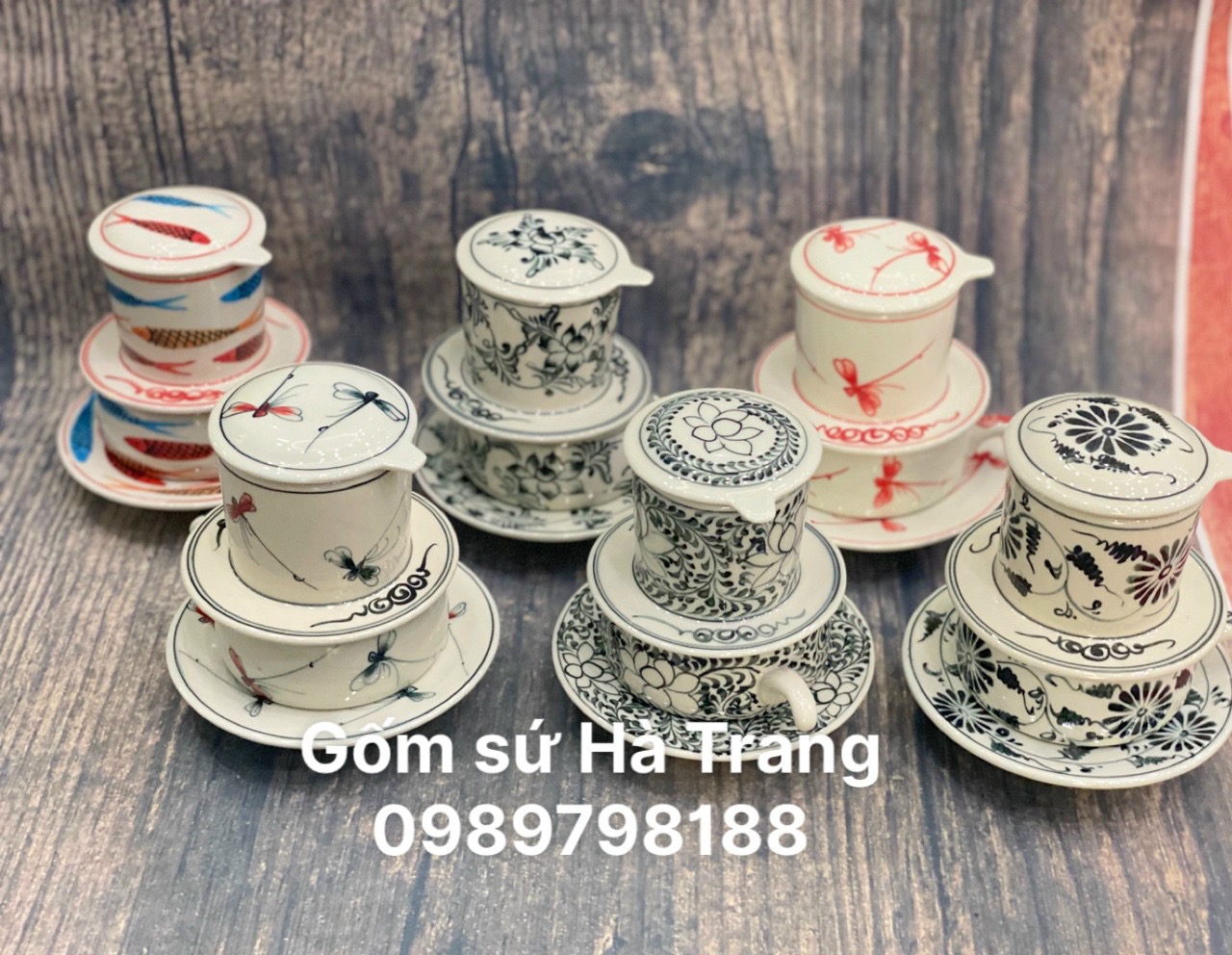 Bộ phin pha cafe gốm sứ Bát Tràng cao cấp vẽ tay xuất dư