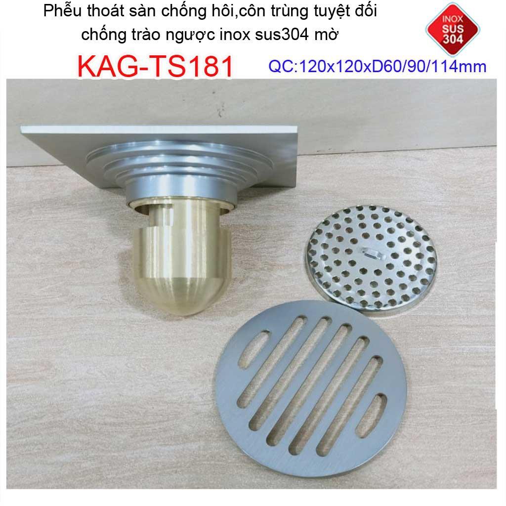 Phễu thoát sàn chống mùi hôi Inox 304 mờ, phễu thoát nước chống trào ngược, ga thoát sàn Roca KAG-TS181-TS68