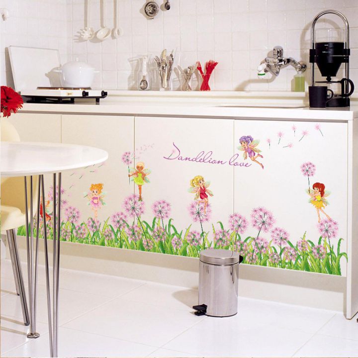 Decal dán chân tường Hoa bồ công anh hồng 2 AmyShop DCT033 - 2 bộ