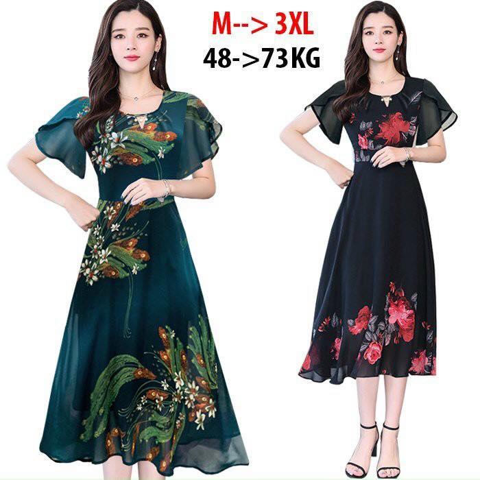 ️Có Big Size️Đầm trung niên sang trọng cho mẹ in họa tiết, bigsize thiết kế dáng xòe đẹp cao cấp dự tiệc