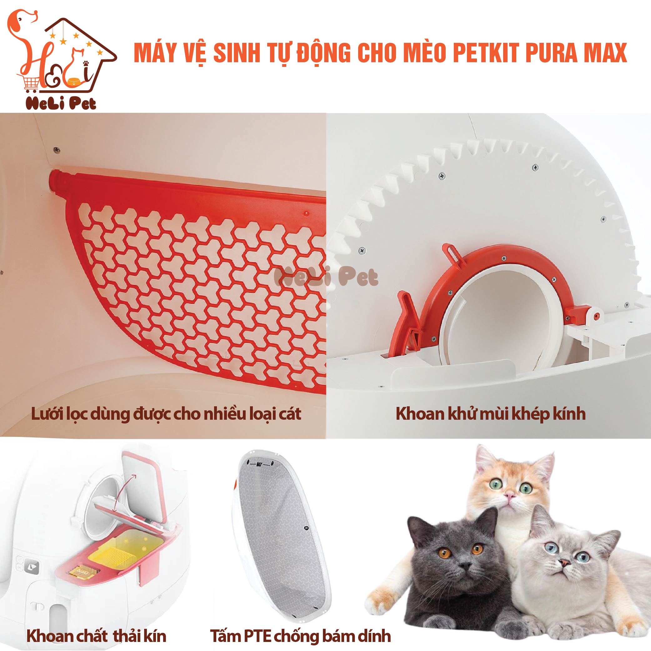 [CHÍNH HÃNG BH 18 THÁNG] Máy Vệ Sinh, Dọn Phân Mèo Tự Động PETKIT PURA MAX 2024 Kháng Khuẩn, Khử Mùi Dùng - HeLiPet