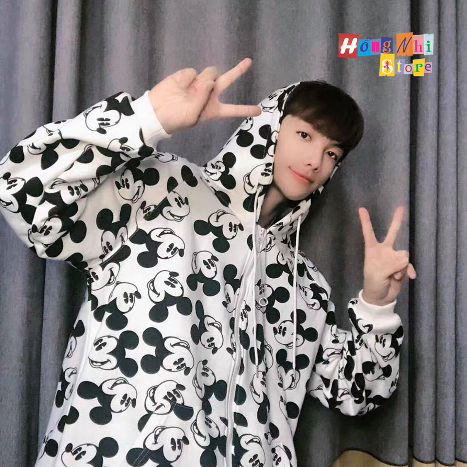 Áo Khoác Hoodie Zip 3D Oversize Ulzzang Unisex Hình Mickey Dáng Rộng - MM