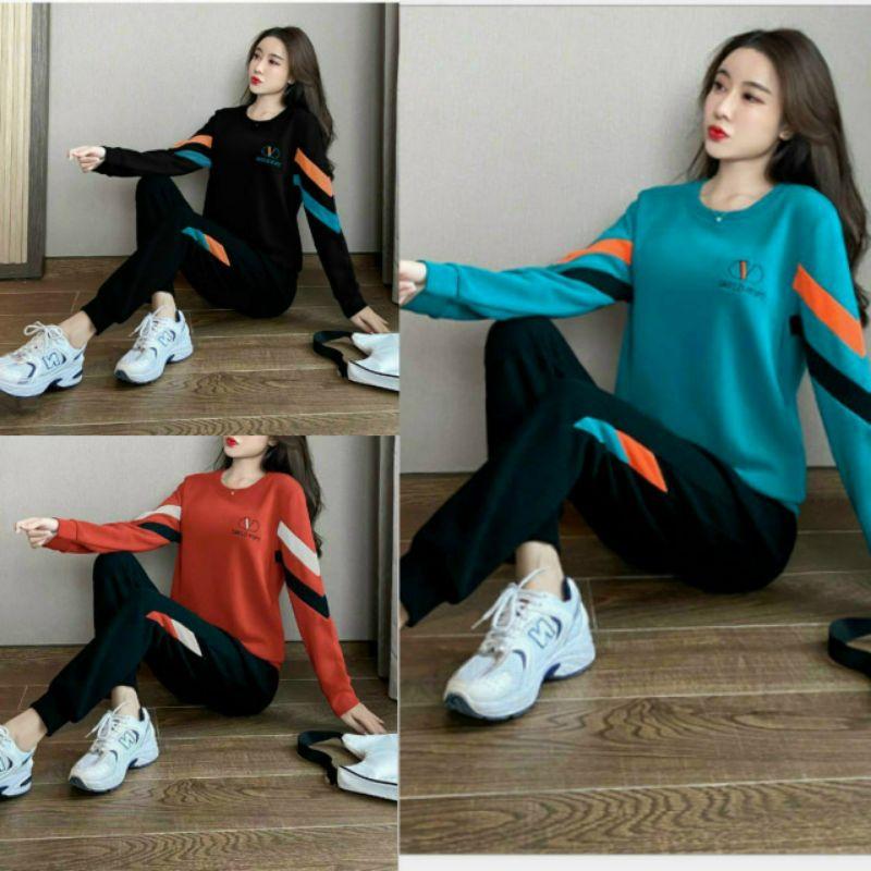 Bộ đồ thể thao cổ tròn phối màu siêu dày đẹp