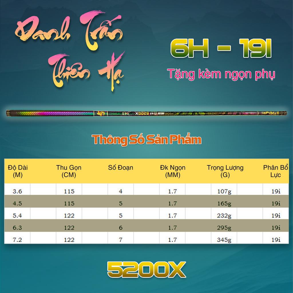 Cần câu tay Danh Chấn Thiên Hạ 6H Phiên Bản 5200X - Siêu Phẩm Câu Đài Săn Hàng Khủng tặng kèm đọt phụ