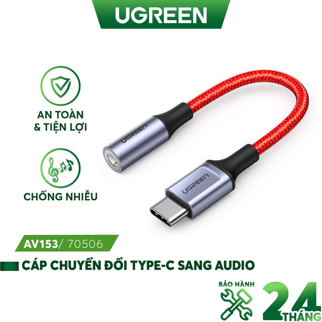 Cáp chuyển đổi âm thanh từ cổng Type-C sang Audio UGREEN AV153 không sử dụng chip - Hàng nhập khẩu chính hãng