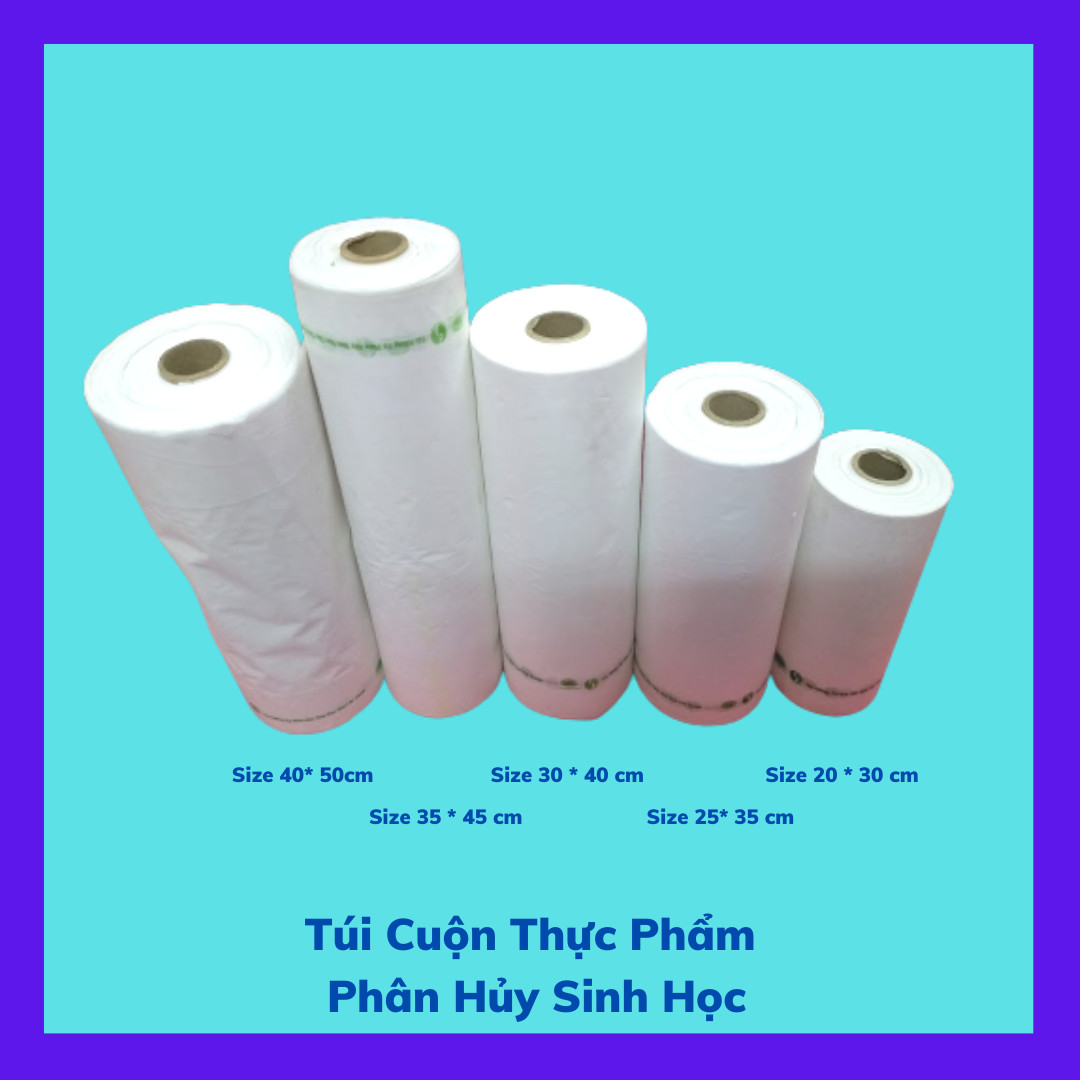 Set 4  Kí Túi Đựng Thực Phẩm Tự Hủy Sinh Học - Dạng Cuộn - Màu Trắng Sữa - Size 20 * 30 cm /  Set 4 Kilograms of Bio-degradable Plastic Bag- In Rolls - Color Milk White - Size 20 *30 cm