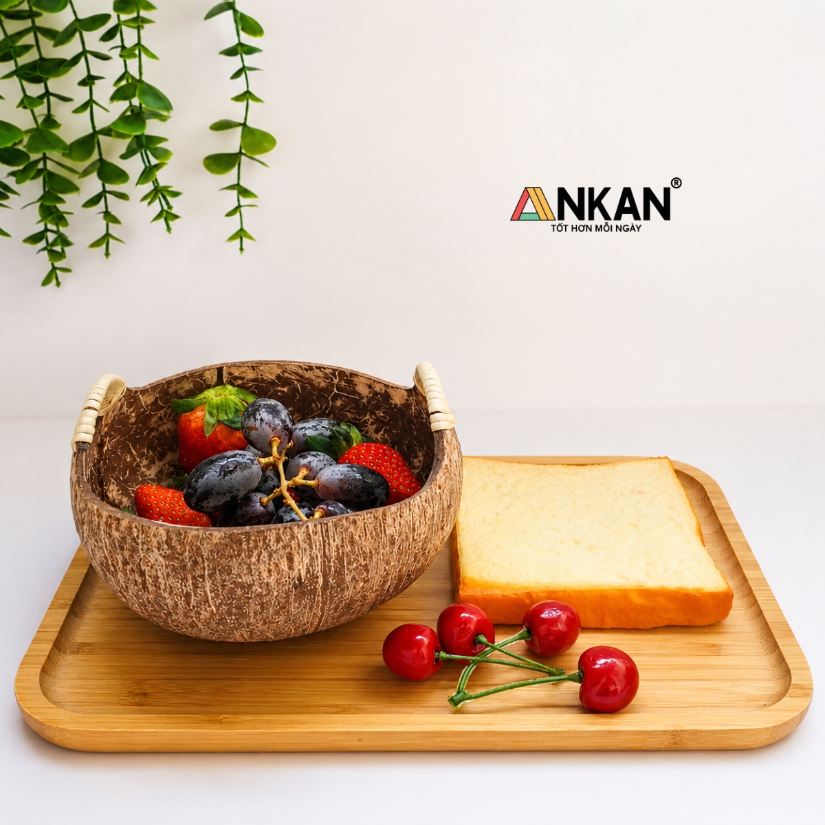 Bát Gáo Dừa Có Quai ANKAN Tô Gỗ Dừa Handmade – Decor Vintage Đựng Trái Cây, Snack, Nến Thơm