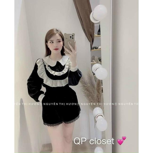 ÁO SƠ MI NHUNG CỔ SEN PHỐI BÈO