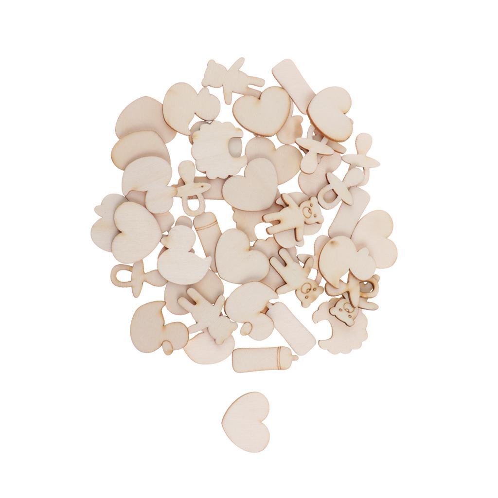 100 Pieces Love Shape Hearts Blank Hollow Wooden Embellishments Crafts - Mixed