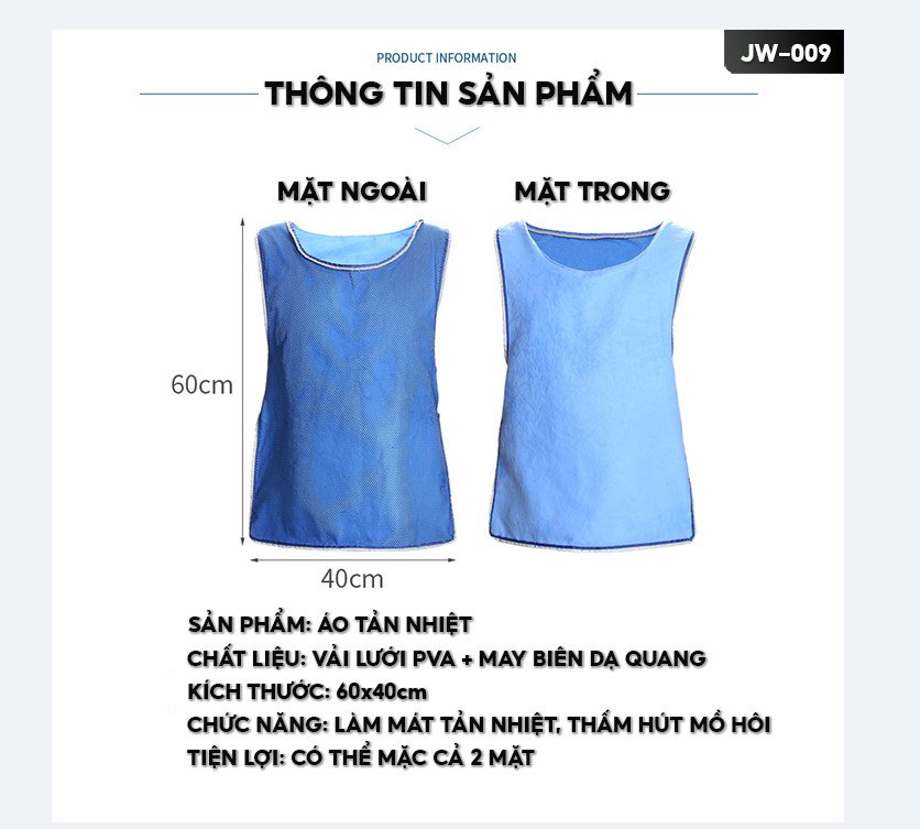 Áo Khoác Ghi Lê Chất Thun Lạnh Làm Mát Thoáng Mồ Hôi 2 Mặt JW-009