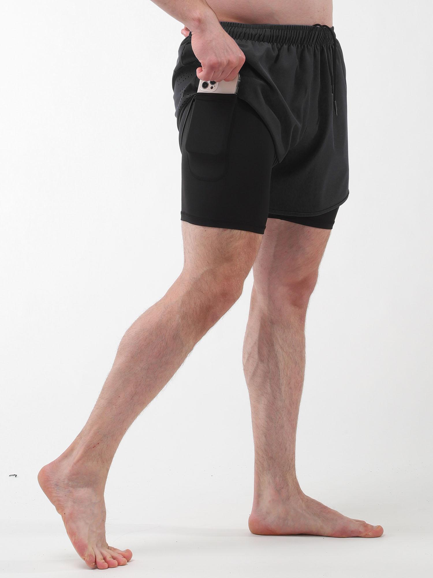 Quần short thể thao nam có lót 2 trong 1 kèm túi Quần short thể dục chạy xe đạp nhanh khô