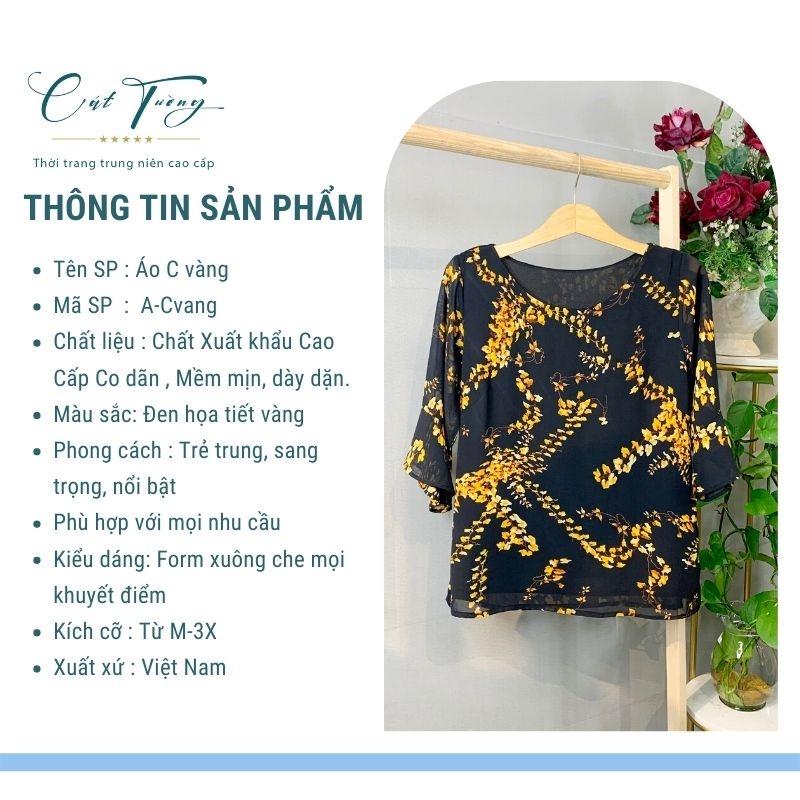 Áo kiểu trung niên thiết kế C vàng họa tiết chào hè, quà tặng cho mẹ, cho bà - Thời trang Cát Tường