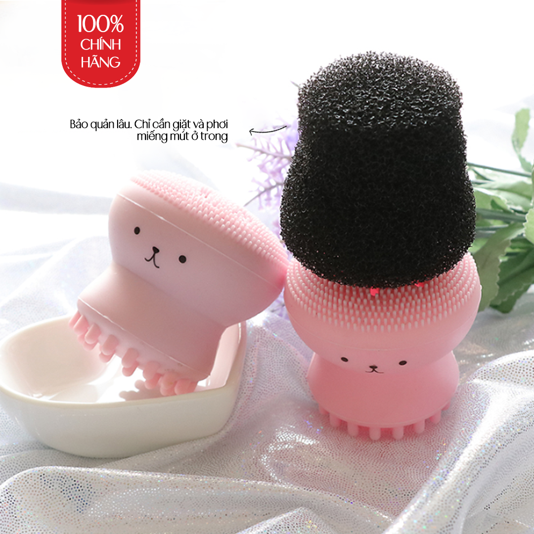 Dụng Cụ, Cọ Rửa Mặt Bạch Tuộc Cogit Bub Bub Sponge Pink, Silicon Mềm, Nhập Khẩu Nhật Bản