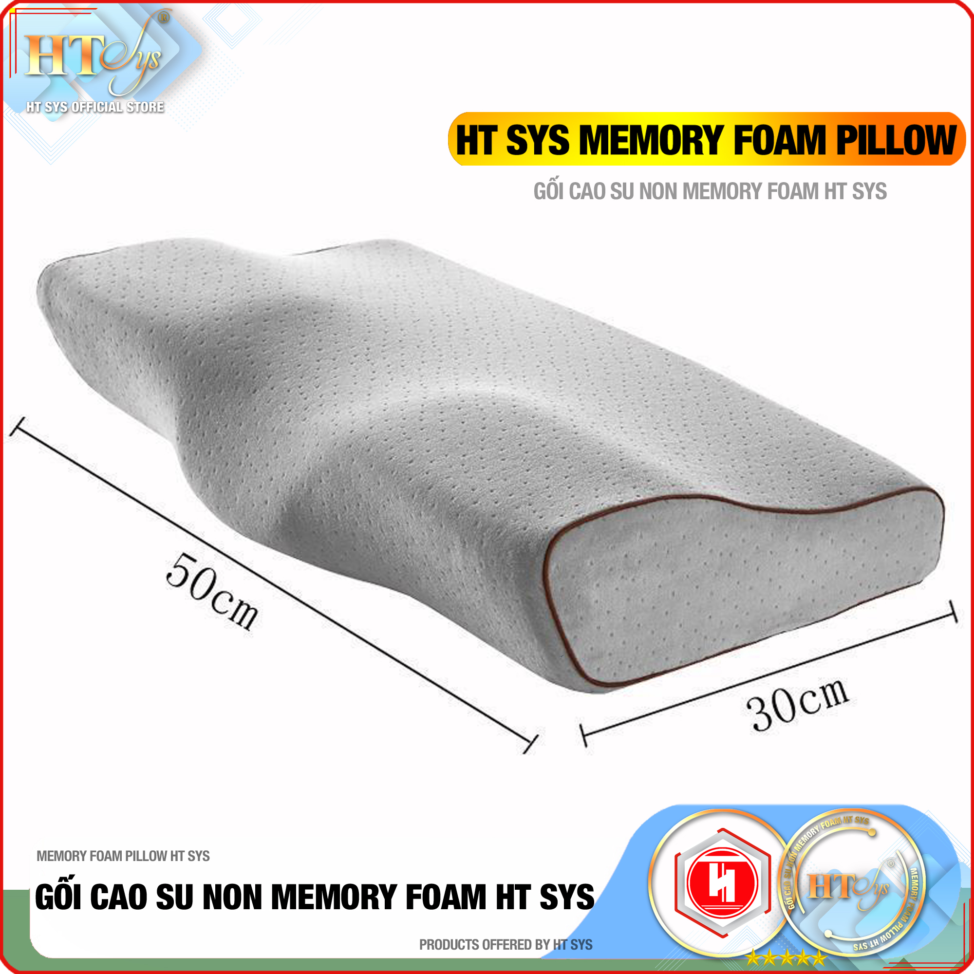 Gối Ngủ Cao Su Non Memory Foam Pillow HT SYS - Vạn Phúc - Gối Ngủ Trị Liệu - 50cmx30cm - Đem đến những giấc mơ tuyệt đẹp