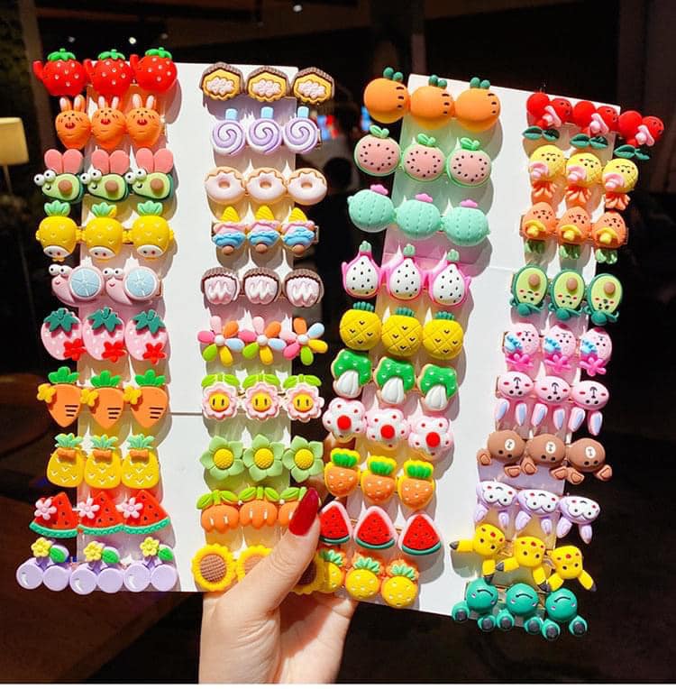 SET 10 KẸP TÓC MÁI 3 STICKER HOA QUẢ HÀN QUỐC CHO BÉ