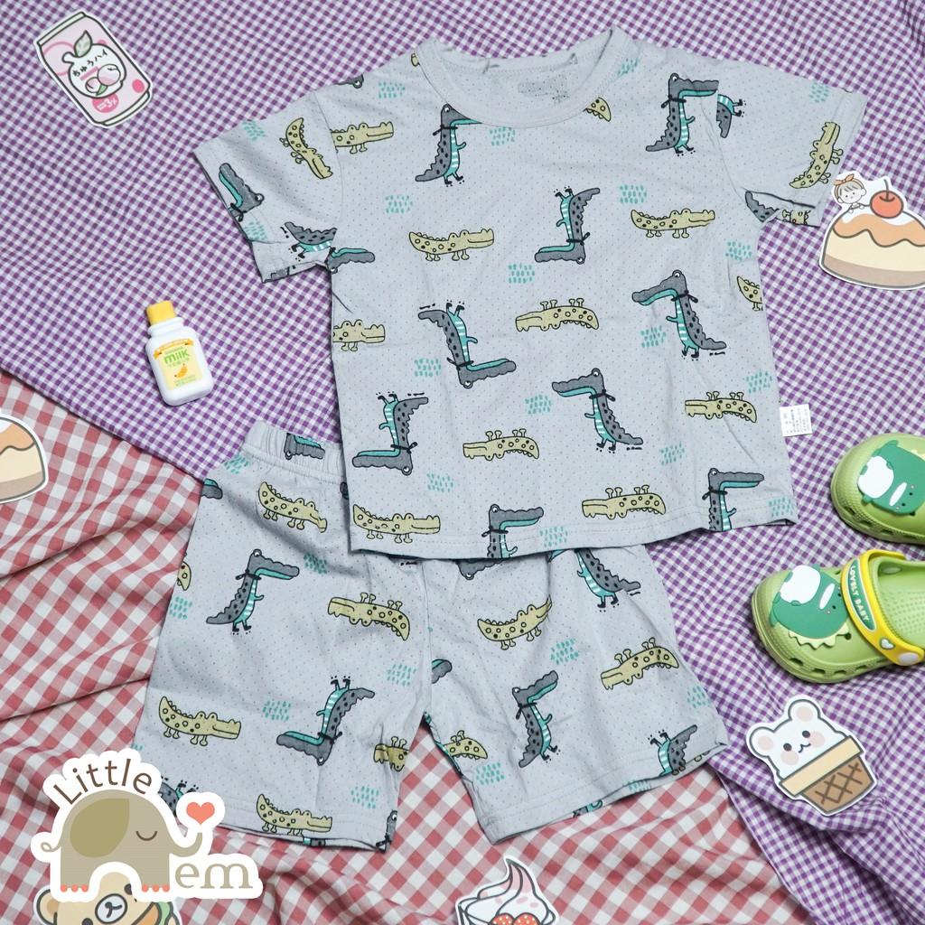 Bộ đồ bé trai Cotton tre cộc tay _ Gray crocodile