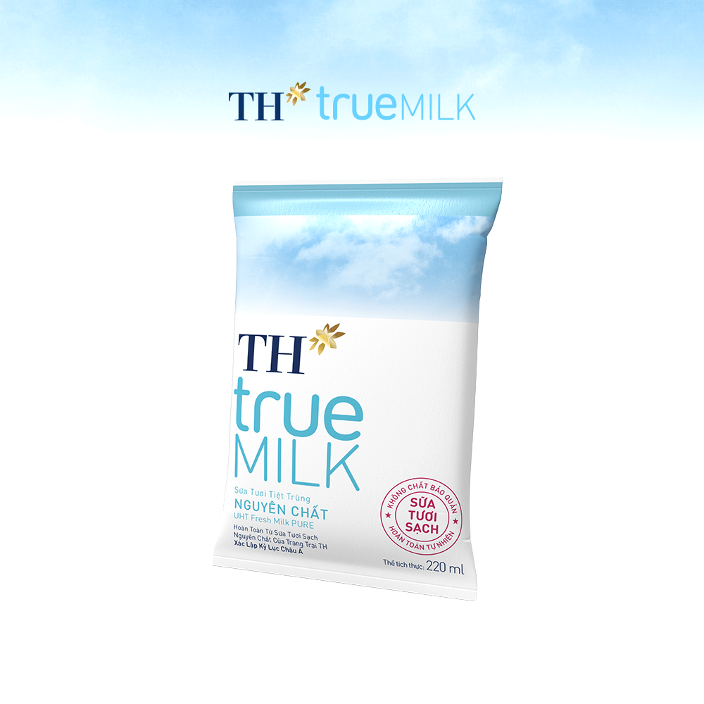 Thùng 48 bịch sữa tươi sạch nguyên chất TH True Milk bịch giấy 220ml (220ml x 48)