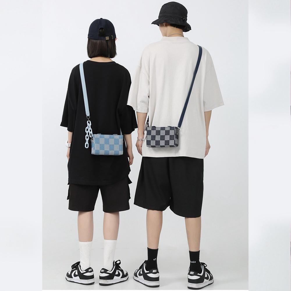 Túi Đeo Chéo Nam Túi Xách Thời Trang Unisex Vải Canvas Phối Dây Xích Cá Tính