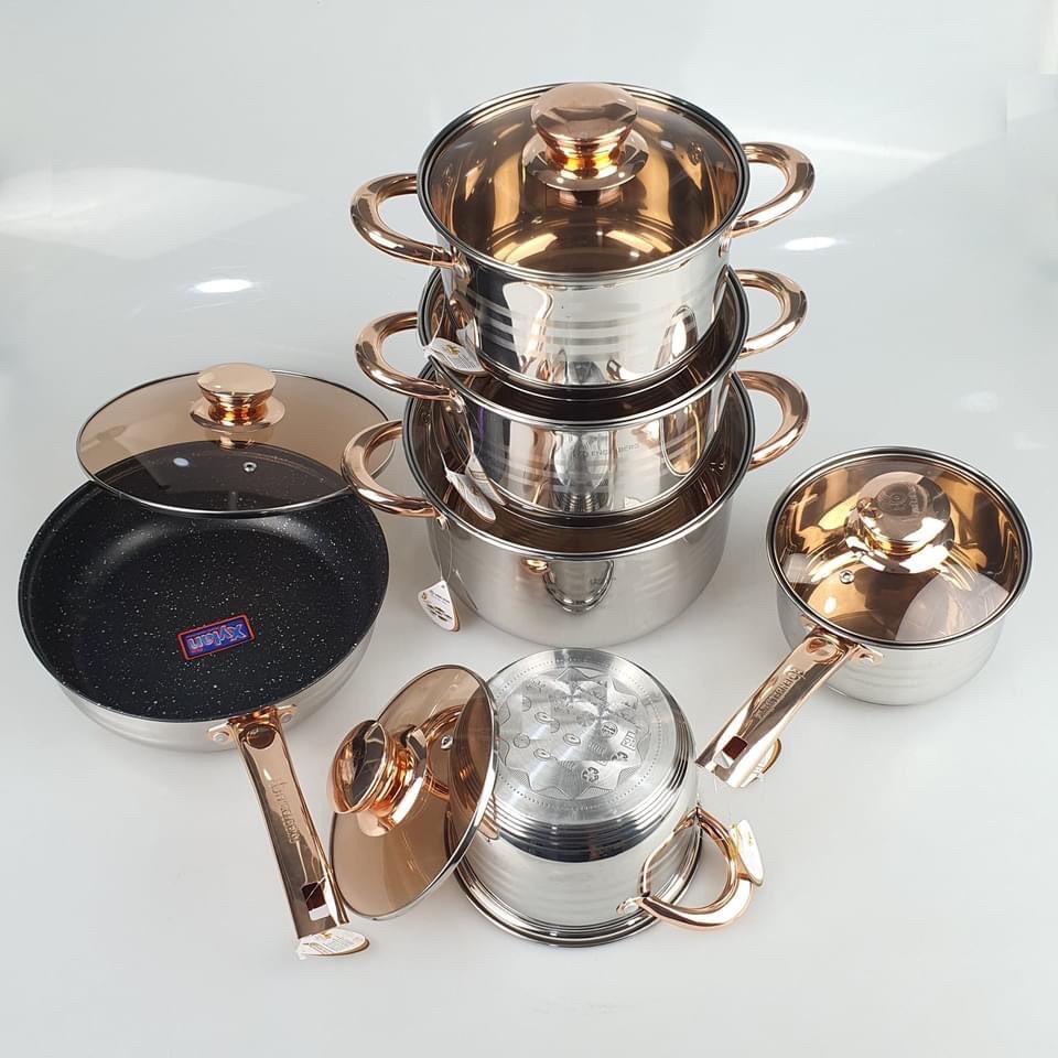Bộ Nồi INOX 6 Món Bếp Từ ️Bảo Hành 12 Tháng️ 5 Đáy, Chống Dính Công Nghệ Đức
