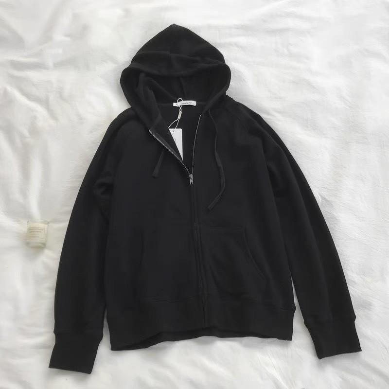 Hình ảnh Áo khoác nữ form rộng hoodie có mũ trơn tay bồng có khóa kéo phong cách Hàn Quốc  Áo khoác nữ mùa đông YiiL K01