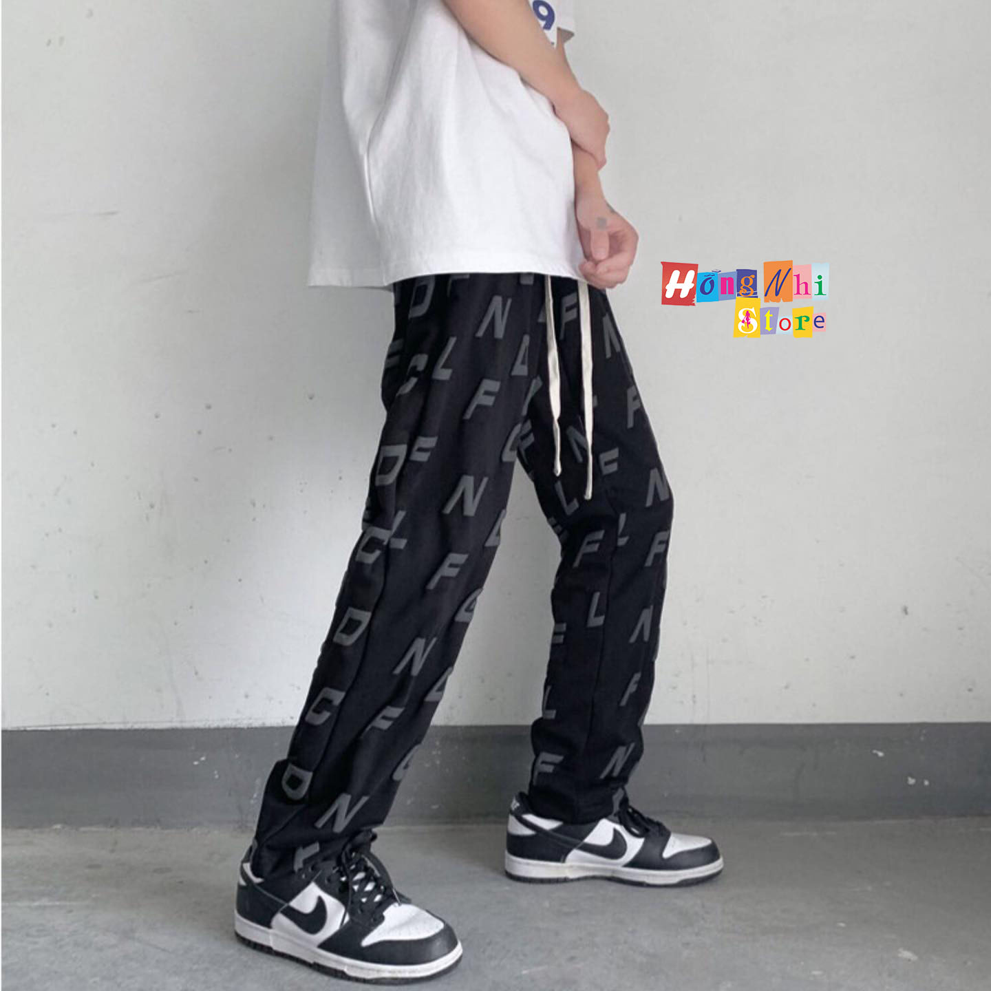 Quần Jogger 3D Ulzzang Unisex Jogger Chữ Cái Dây Rút Lai Ống Rộng V2 - MM
